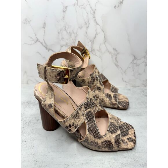 Cole Haan Sandals Womens Size 5.5B Leather Snakeskin Print Ankle Strap Heels - Picture 2 of 13